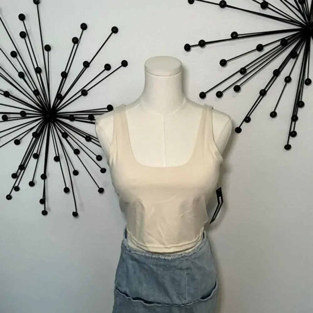 Fashion Nova Sport cream active crop tank top built in bra fitted athleisure